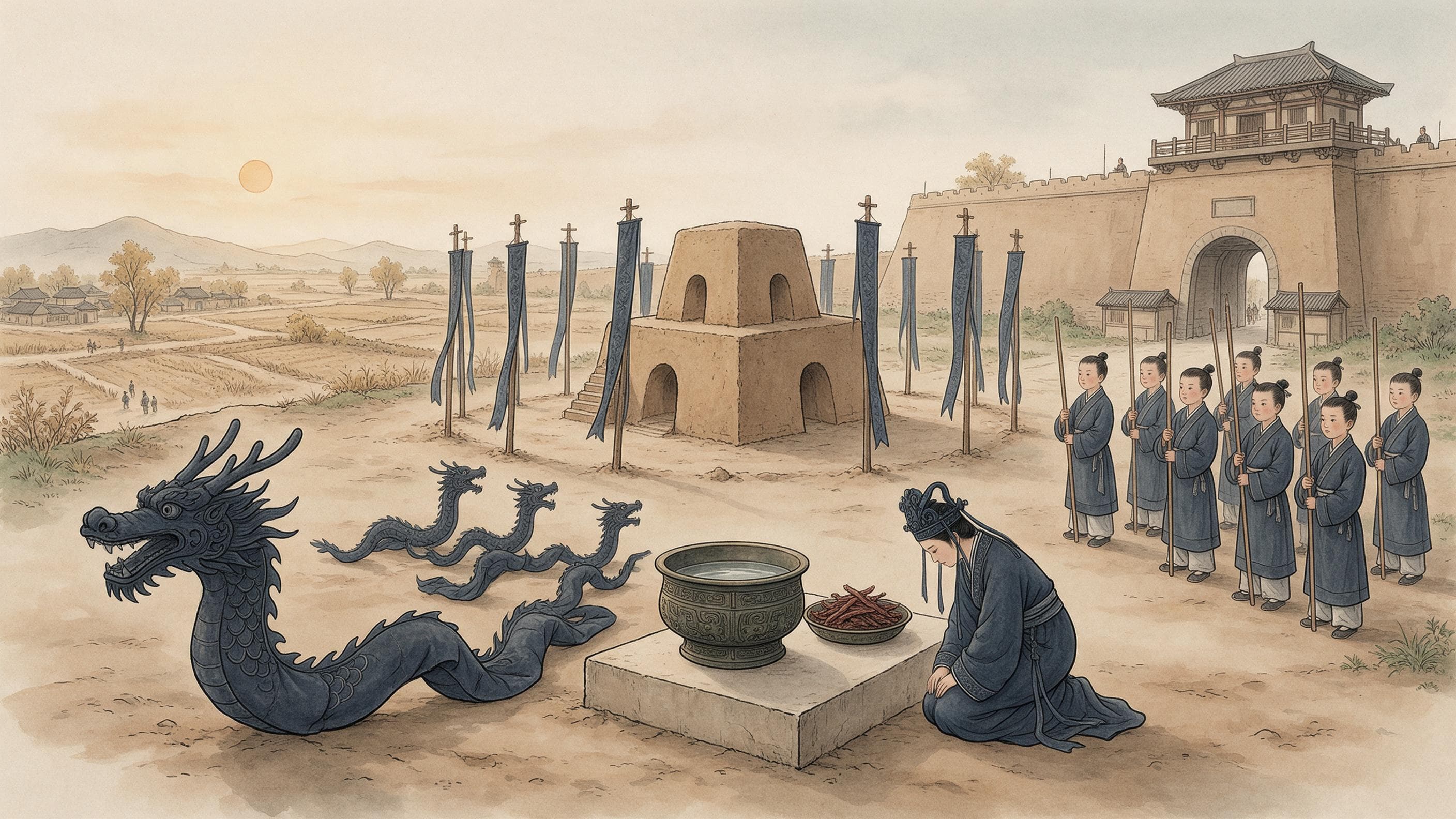Um Regen beten: Dong Zhongshus Ritus und Wang Chongs Zweifel — Artikelillustration